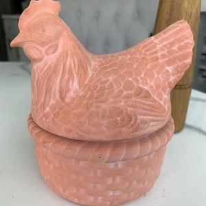 Terra Cotta  7" Chicken Hen On Nest Covered Bowl Lid